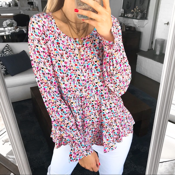 🧡 JANE AND DELANCEY PINK ORANGE RUFFLE TOP! - Picture 2 of 11